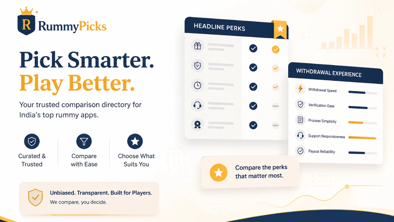 Decorative banner — airy editorial workspace with floating panels, faint chart silhouettes, and soft amber accents against warm white; abstract imagery suggesting comparisons between headline perks and payout wording; no operator logos or wagering cues.